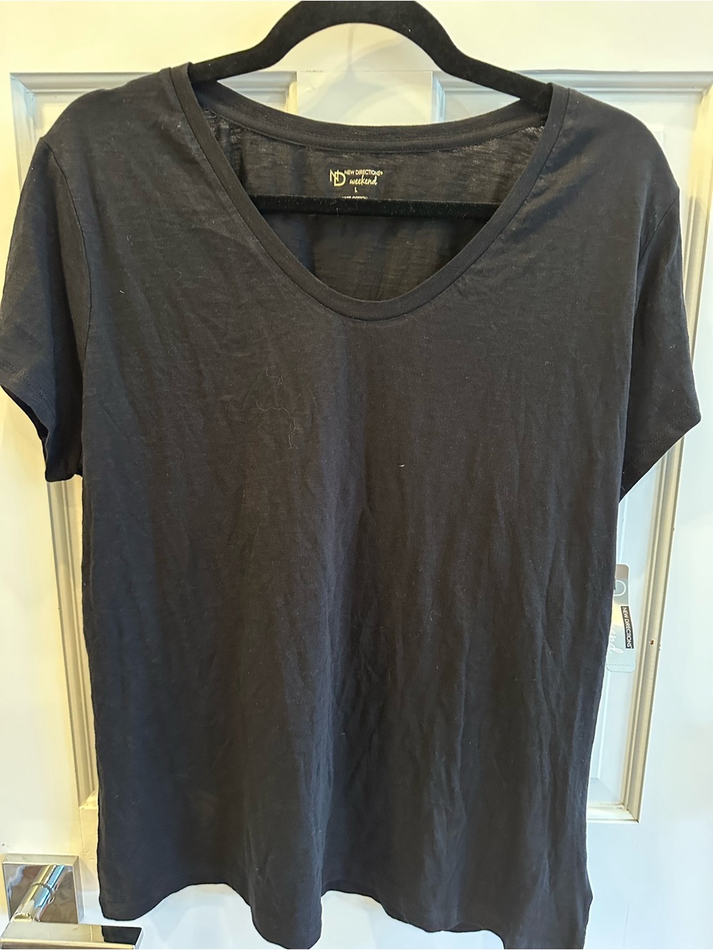 new directions Black Short Sleeve V-Neck Tee